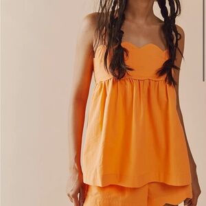 Orange Scalloped Top and Shorts Set